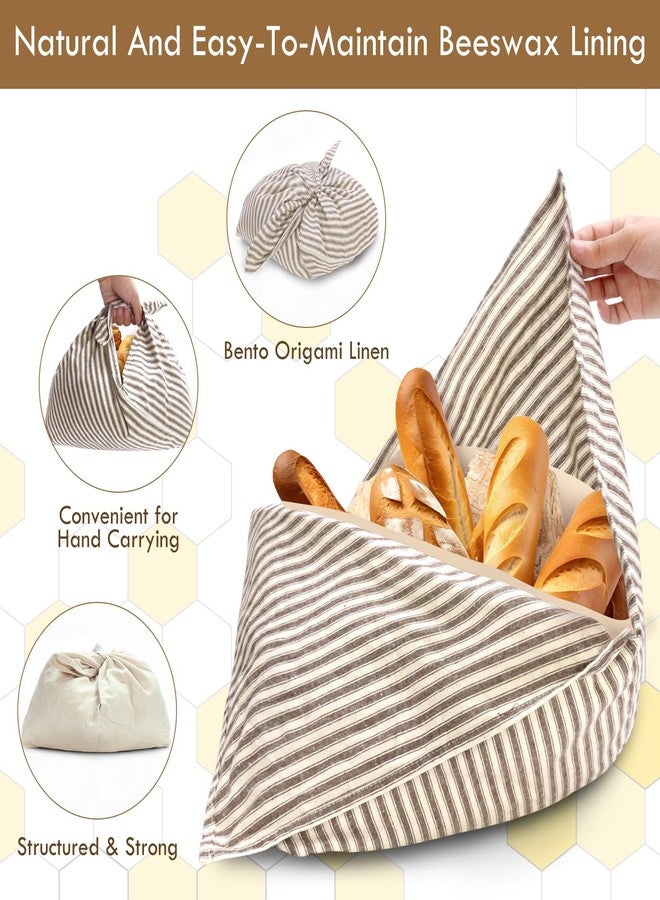yeload 4 Pack Beeswax Bread Bags, Striped Linen Bento Bags, 14" Cotton Loaf Bag, Reusable Organic Food Storage, Sourdough Bag, Rustic Farmhouse Azuma Bukuro Origami Wrap for Baked Gifts (Black, 4) - Image 3